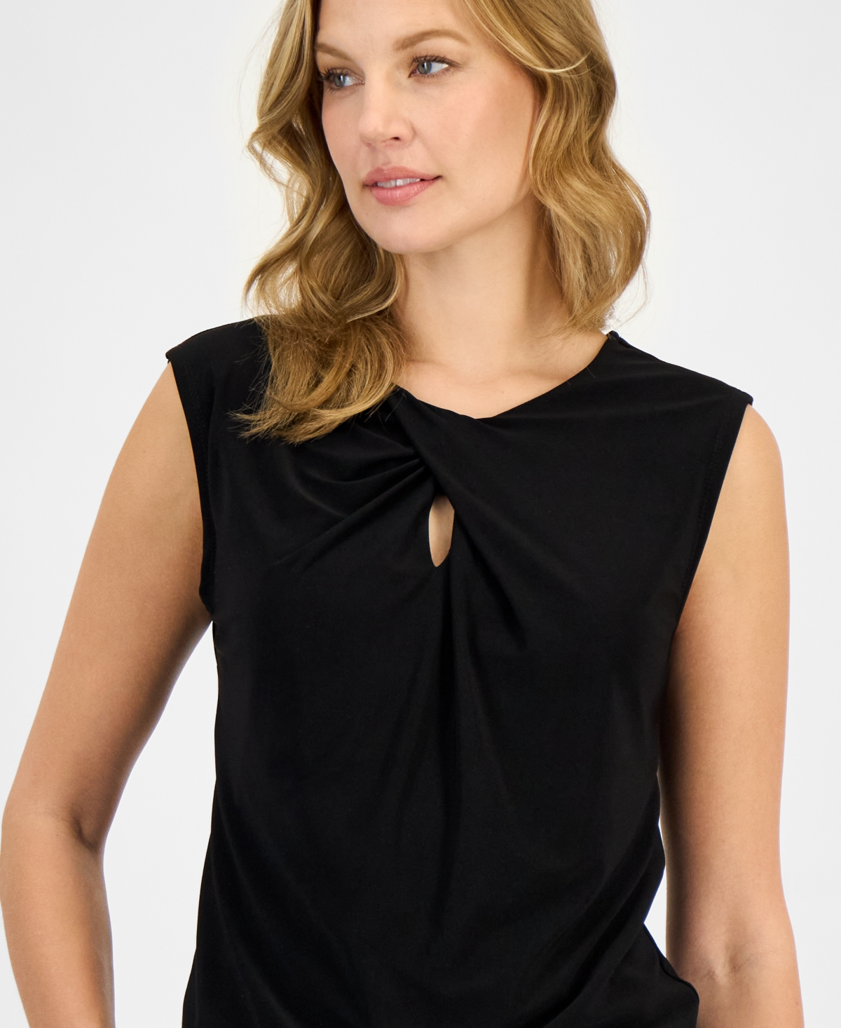 Kasper Petite Sleeveless Twist Neck Knit Top