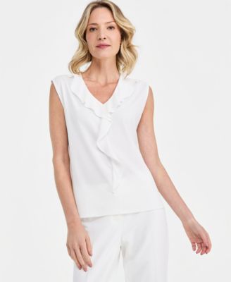 Women's Mixed-Media Ruffled Top, Regular & Petite