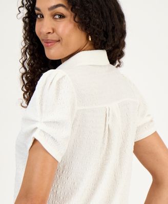 Women's Textured Collared Button-Front Blouse