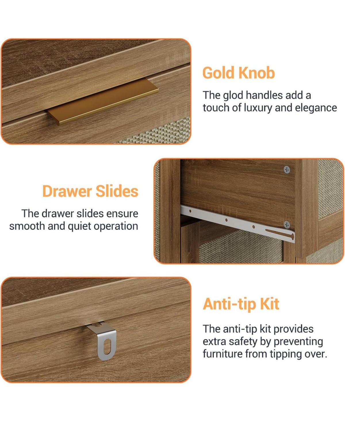 gaomon 47" Rattan Buffet Sideboard Cabinet, Boho Credenza with Drawers and Doors for Living Room, Brown