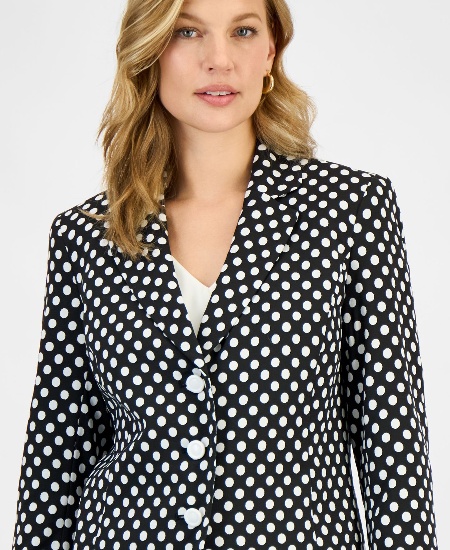 Женский пиджак Kasper Polka Dot Jacquard Blazer, Regular & Petite, цвет: Чёрный / Белый — фото 8