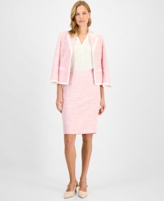 Women's Contrast-Trim Tweed Pencil Skirt, Regular & Petite