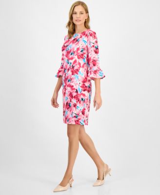 Women's Printed Ruffle-Sleeve Sheath Dress