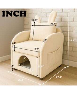 Bunny-Ear Pet-Friendly Armchair Sofa Chair with Side Pocket, Scratch-Resistant Fabric, Built-in Cat & Dog Hideaway