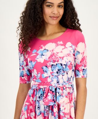 Women's Printed Tie-Waist Midi Dress