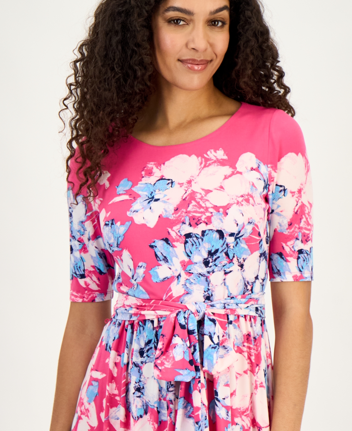 Kasper Women's Printed Tie-Waist Midi Dress