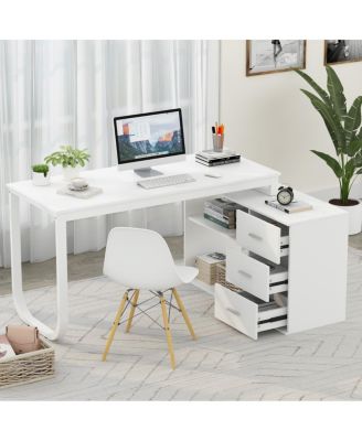 3-Drawers Removable Tabletop L-Shaped Computer Desk, Writing Desk, Office Desk,Shelves