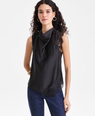 Women's Lace-Trim Cowl-Neck Sleeveless Top