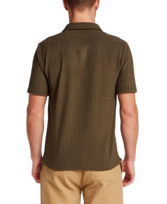 Men's Short-Sleeve Textured Grid Coatfront Knitmen's Shirt