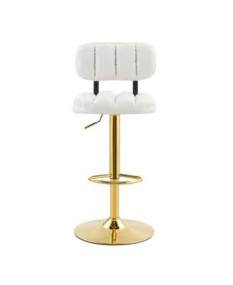 Set of 2 White PU Leather Bar Stools with Gold Base & Footrest