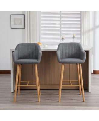 Modern Linen Bar Stools Set of 2 with Back & Armrest