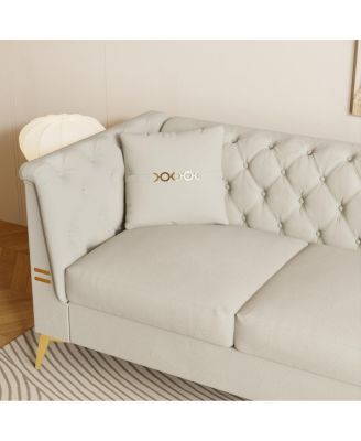  Luxurious Faux Sherpa Sofa with Gold Accents & Removable Cushions