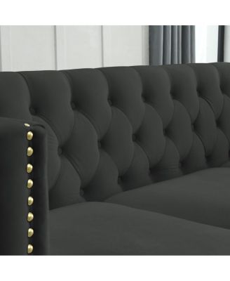  Velvet Sofa for Living Room, Tufted Square Arm Couch, Modern Upholstered Button & Metal Legs