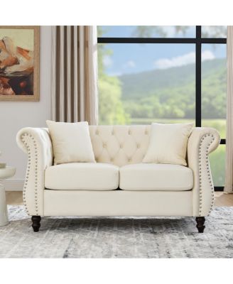  Chesterfield 58.8" Velvet 2-Seater Tufted Sofa with Rolled Arms & Nailhead Accents