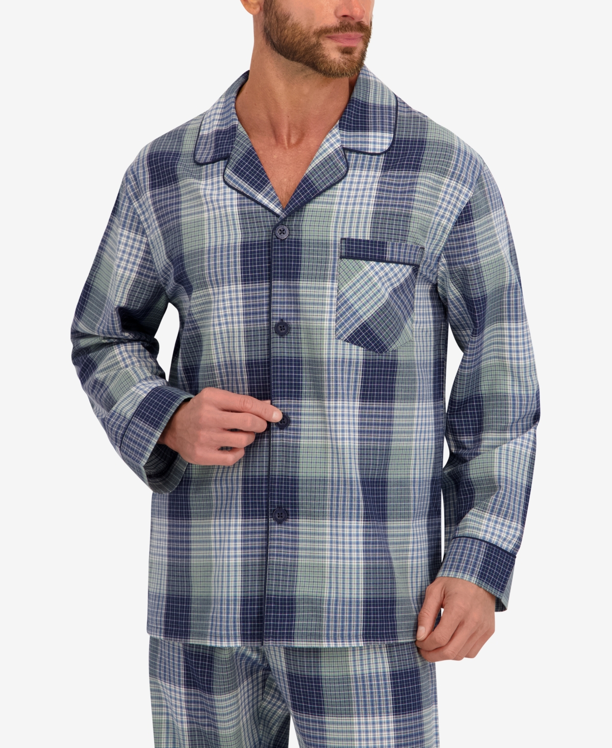 Hanes Men's Woven Button Down Pajama Sleep Set