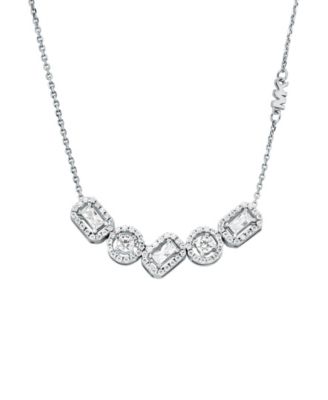 Rhodium Plated Sterling Silver Mixed Cut Halo Necklace
