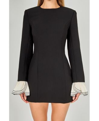 Women's Ruffle Detailed Long Sleeve Mini Dress
