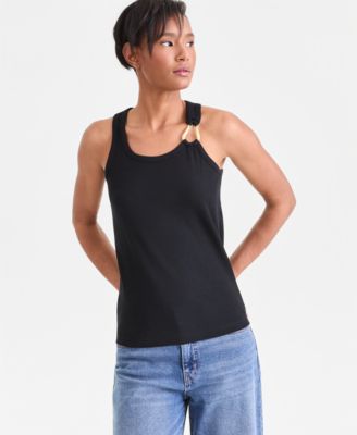 Women's Rib Knit Hardware-Trim Tank Top