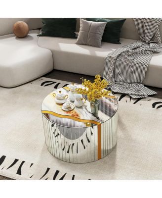 Marble Round Coffee Table with Silver Mirror & Gold Dust Finish