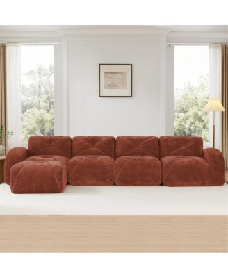 L-Shaped Velvet Tufted Sofa with Movable Ottoman