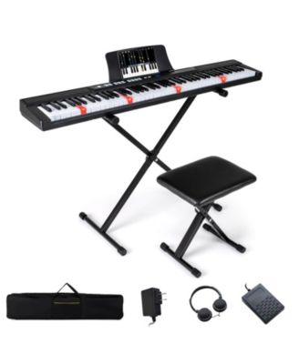 88-Key Electric Piano Keyboard with Adjustable Stand Stool, Light-up Keys & Buttons