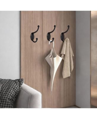 10Pcs Black Zinc Die-Cast Coat Hooks, Dual Design, 35Lbs Capacity, Easy Install