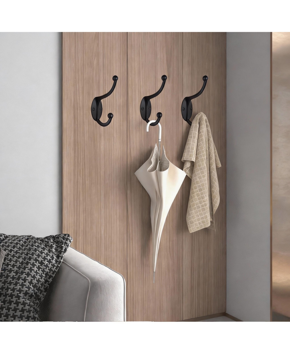 Yigii 10Pcs Black Zinc Die-Cast Coat Hooks, Dual Design, 35Lbs Capacity, Easy Install