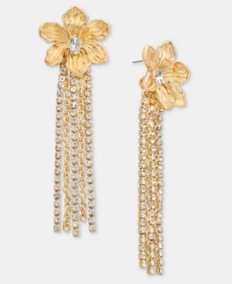 Crystal Flower & Fringe Linear Drop Earrings