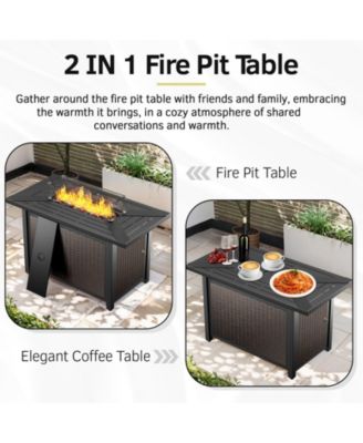 Crescent Brown Wicker Fire Pit Conversation Set with Olefin 6 In. Thick Cushions Patio Swivel Chairs (7-Piece)