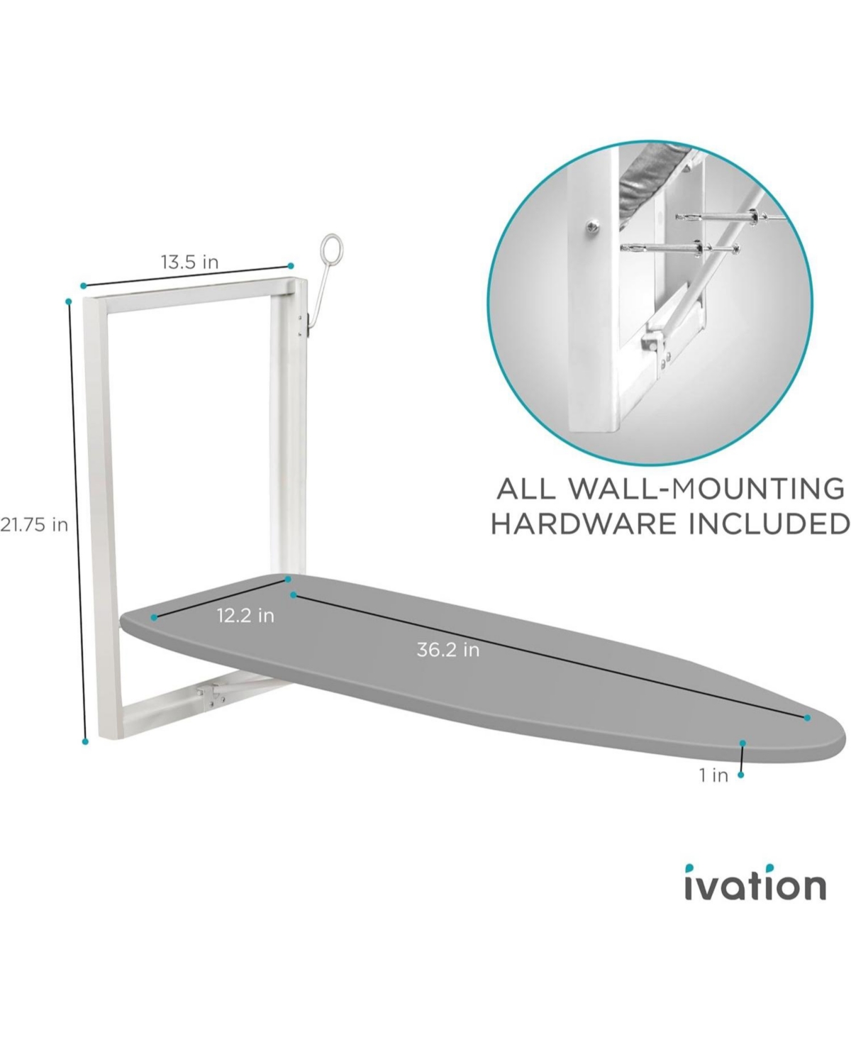 Ivation Wall-Mounted Ironing Board, Foldable Iron Board with Iron Holder, Space Saving Design