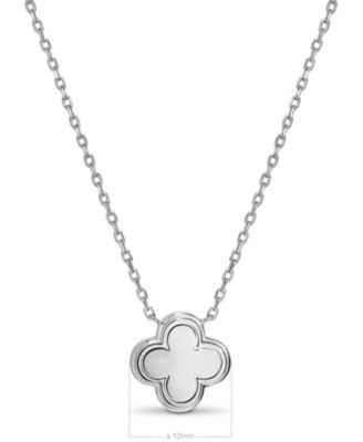 Contour-lined Clover Necklace in Rhodium Plated Sterling Silver, Adj 16/17/18 inch