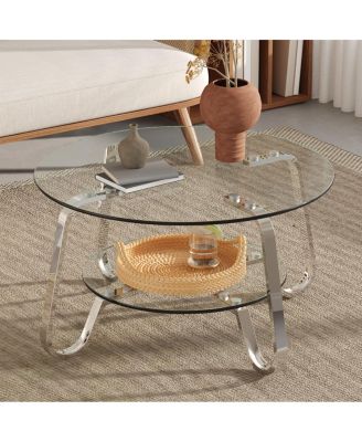 Retro minimalist metal frame glass coffee table, 31.5