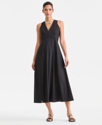 Women's Sleeveless V-Neck Linen-Blend Midi Dress