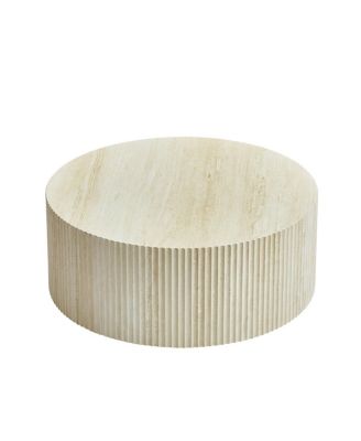 Faux travertine Round Coffee Table with Eye-Catching Relief Design, Travertine