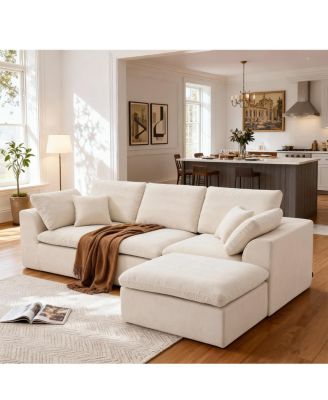 Modern L-Shaped Sectional Sofa with Chaise Lounge, Corduroy Couch