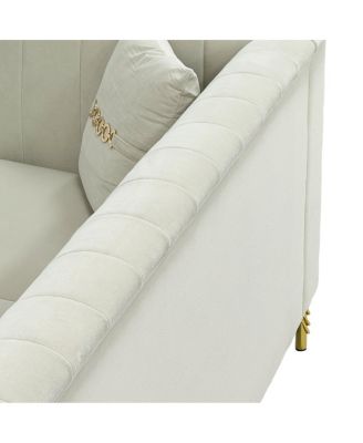 Modern Velvet 3-Seater Sofa with Vertical Channel Tufting
