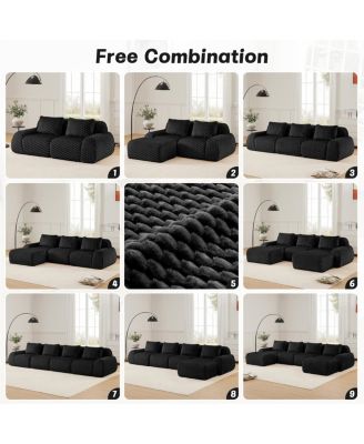 Modern Modular Sectional Sofa, Flannelette, Oversized 3-Seater Couch