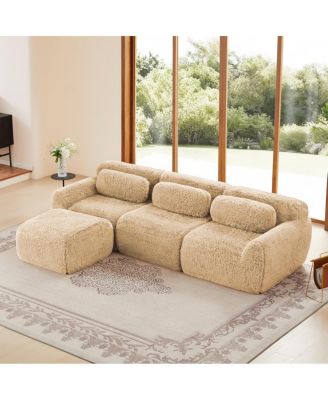 L-shaped Soft Fluffy Plush Boneless Sofa with Pillows, No Assembly, Movable Ottoman