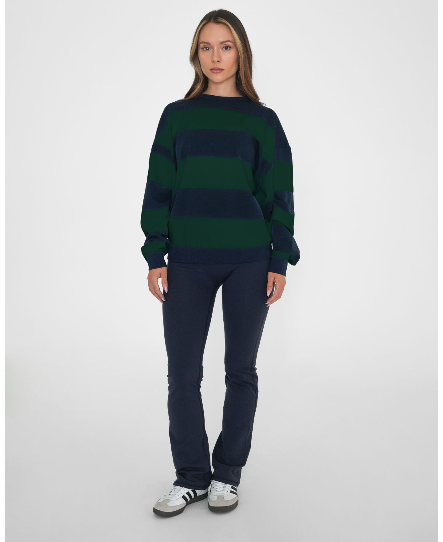 Женский свитшот Rebody Active Rugby Stripe Relaxed, цвет: Тёмно-синий / Зелёный — фото 4