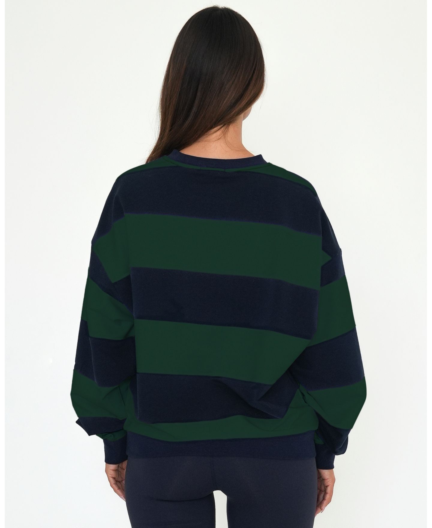 Женский свитшот Rebody Active Rugby Stripe Relaxed, цвет: Тёмно-синий / Зелёный — фото 3