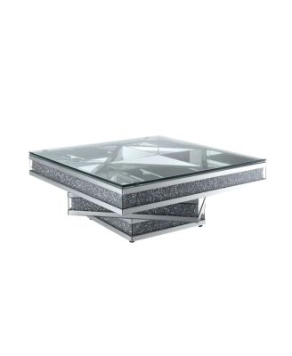   Modern Glam Mirrored Coffee Table with Acrylic Diamond Accents