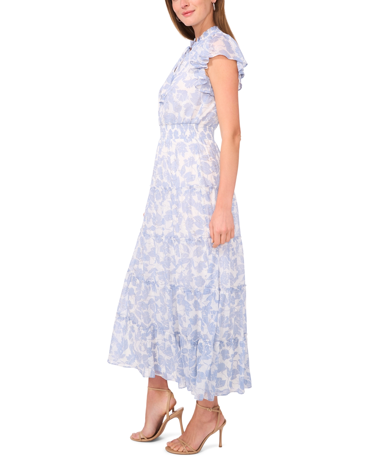 Msk Women's Smocked Waist Tiered Short-Sleeve Maxi Dress