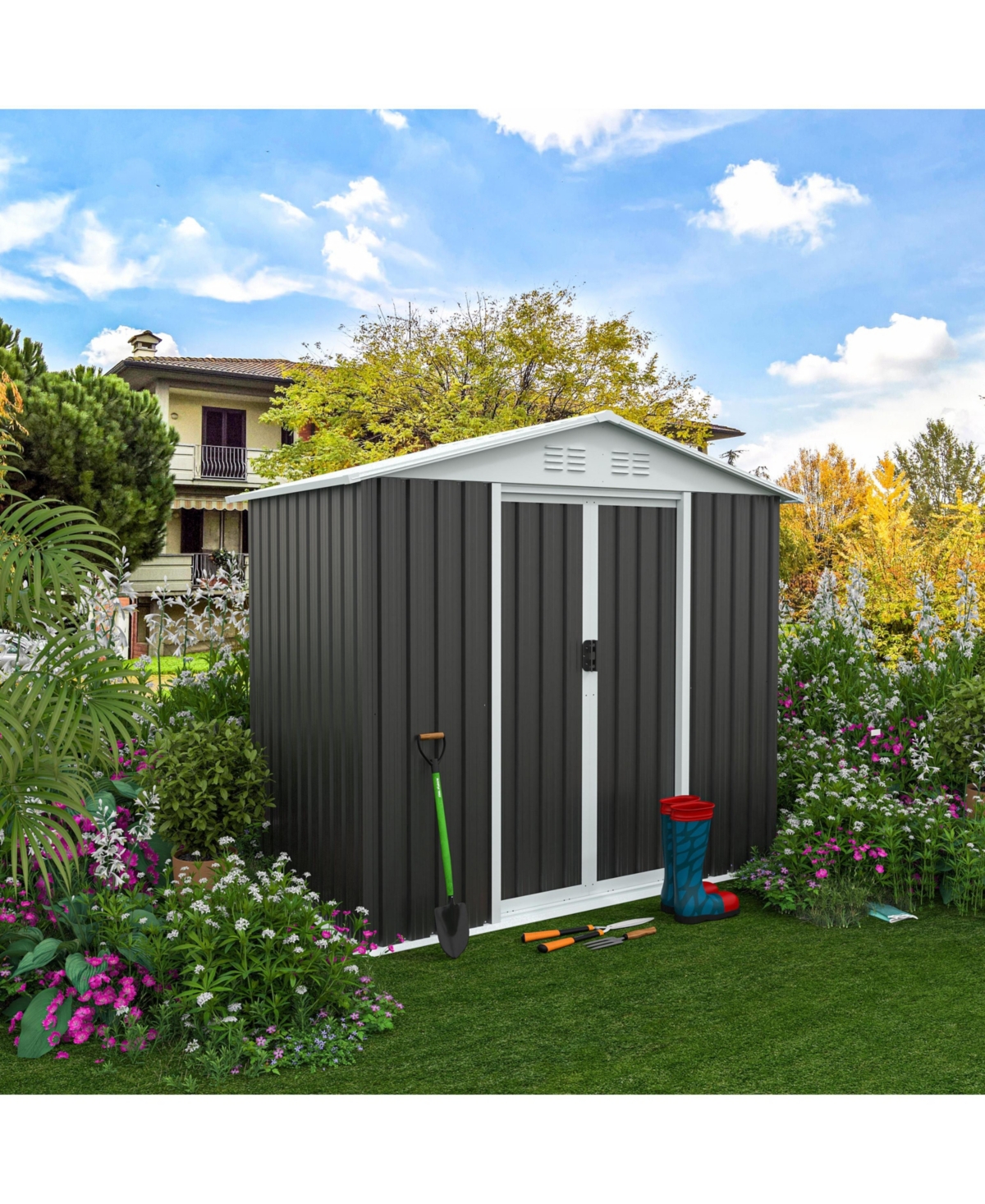 Mondawe 6FTx4FT Aluminum Alloy Frame Outdoor Storage Sheds With Sloping Roof,Sliding Door