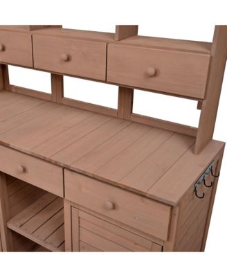 Garden Potting Bench Table with Hutch, Patio Storage Workstation