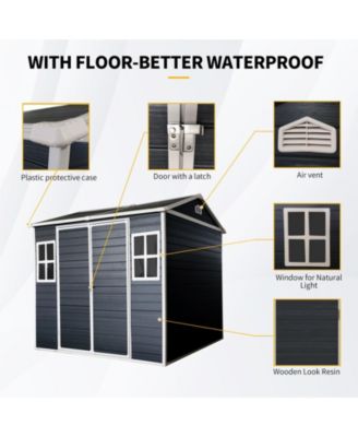 Mondawe 8 x 6 ft Resin Outdoor Storage Shed with Floor & Two Windows & Lockable Door