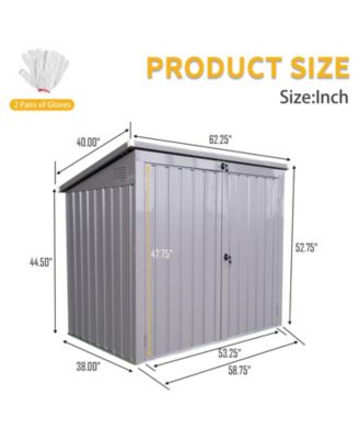 62"x40"x52"Stainless Galvanized Steel Bin Shed Stores 2 Trash Cans for Garbage Storage