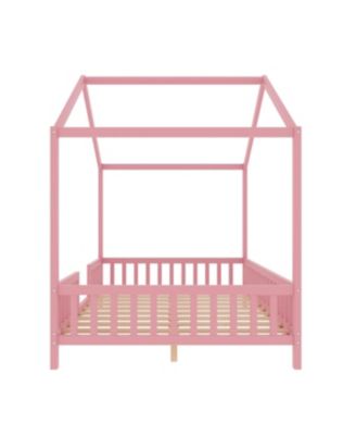 Montessori Floor Bed with Canopy, Full Size House Shape Toddler Bed Frame