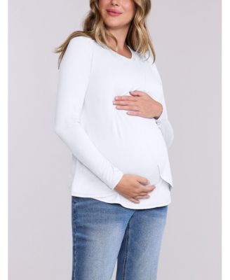 Maternity Motherhood Crewneck Long Sleeve Draped Nursing Tee