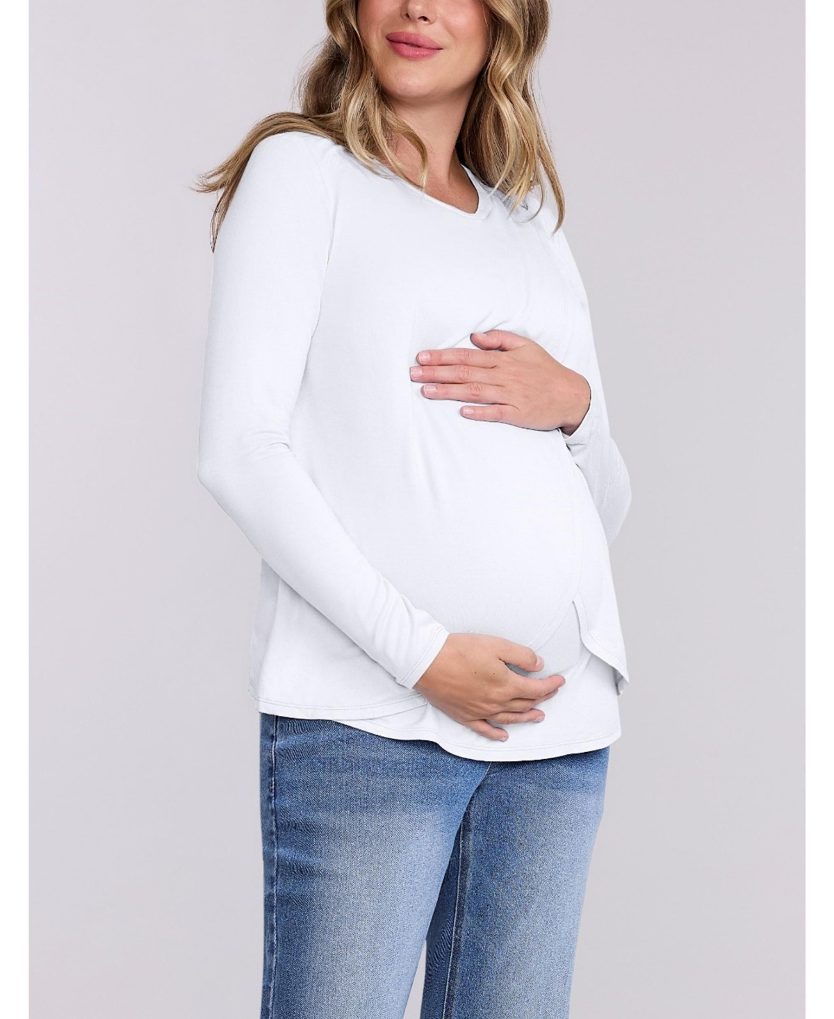 Motherhood Maternity Women's Crewneck Long Sleeve Draped Nursing Tee