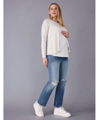 Maternity Motherhood Crewneck Long Sleeve Draped Nursing Tee